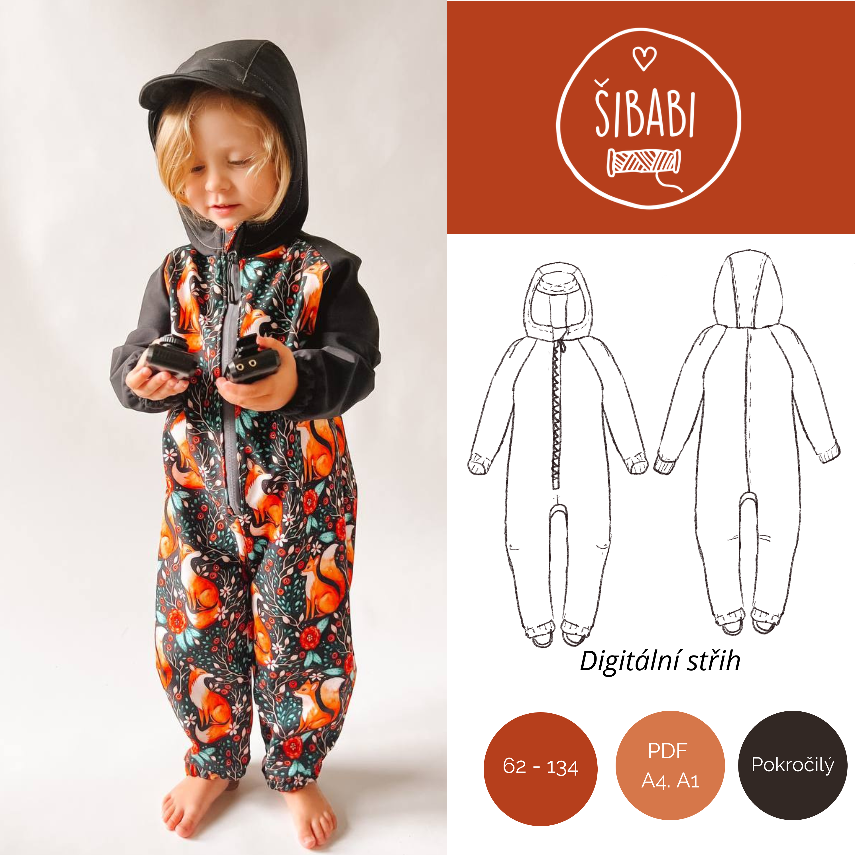 Střih na sofshellový overal pro děti - PDF střih v A4 a A0 ihned ke stažení