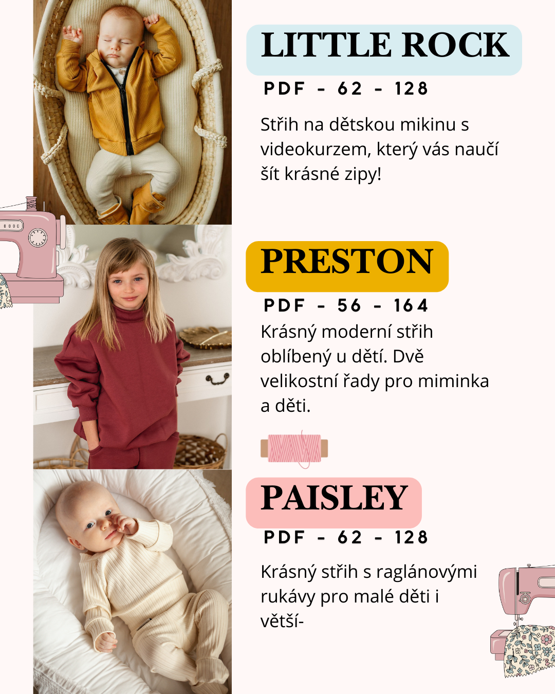 Balíček střihů 6 x střih na dětskou mikinu s videonávody na ušití📹