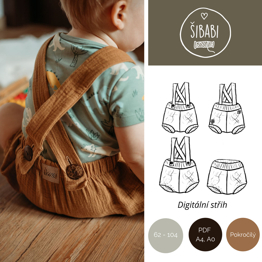 PDF strih na detské šortky s trakmi na gombíky "Joss"