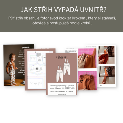 PDF střih na dětské legíny na traky s vysokým pasem "El paso" 56 - 92