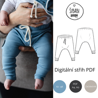 Dětské slim harémky Nony pro začátečníky - PDF střih 62-98 - ukázka střihu