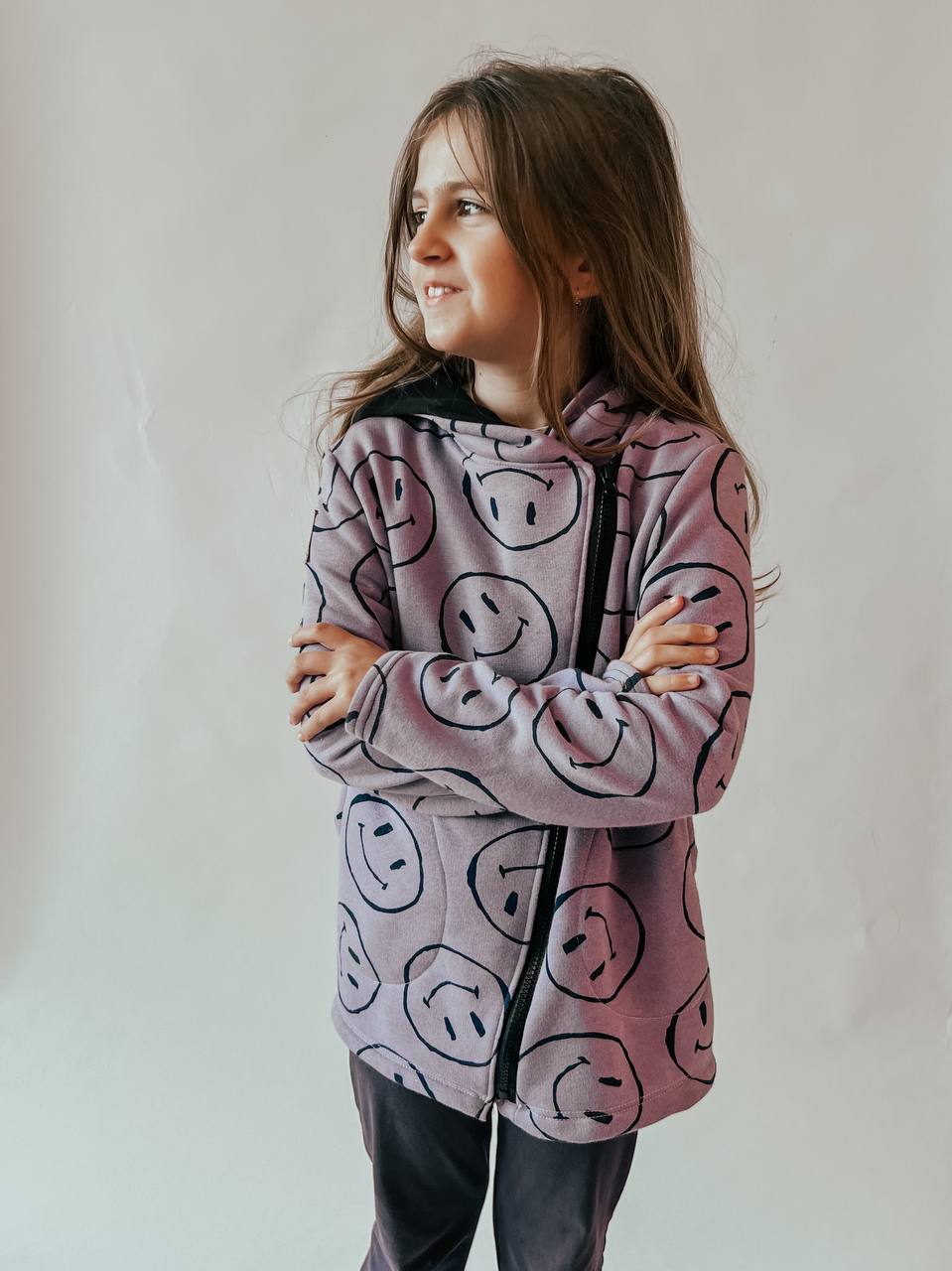 Smile Kids Hoodie with Asymmetrical Zipper