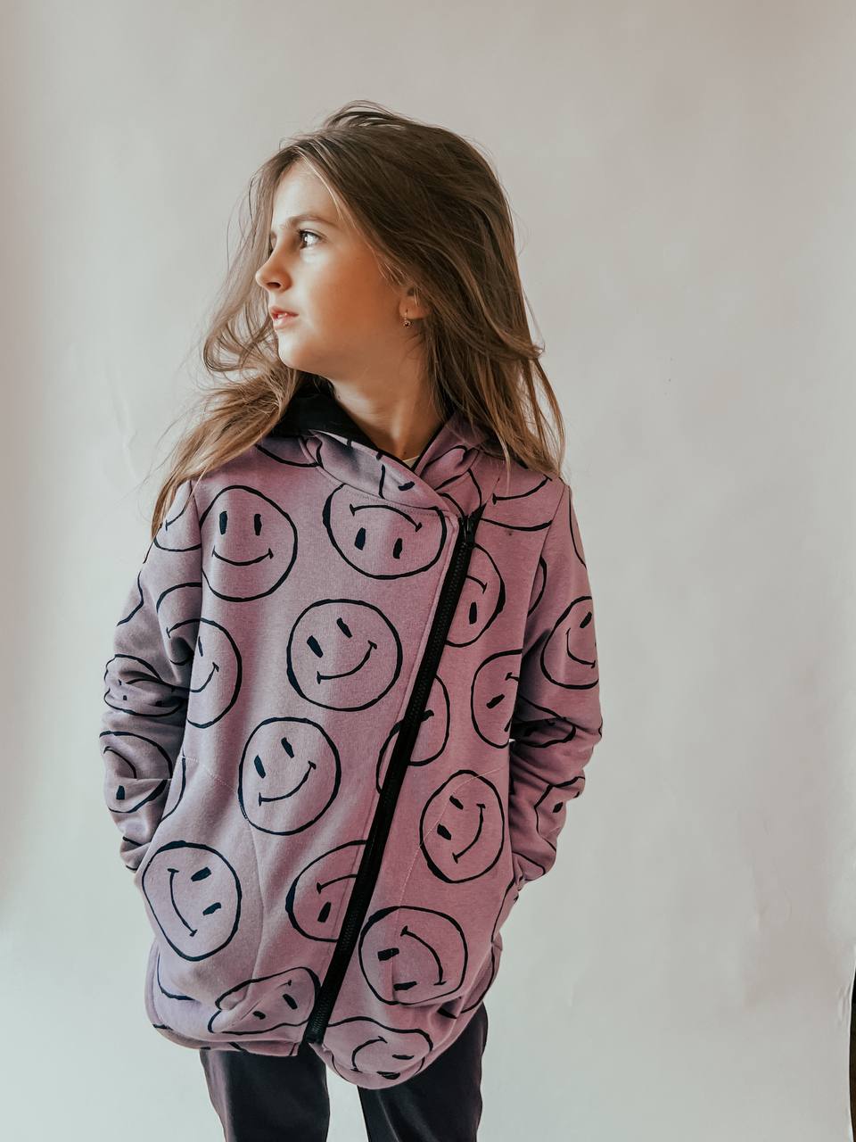 Smile Kids Hoodie with Asymmetrical Zipper