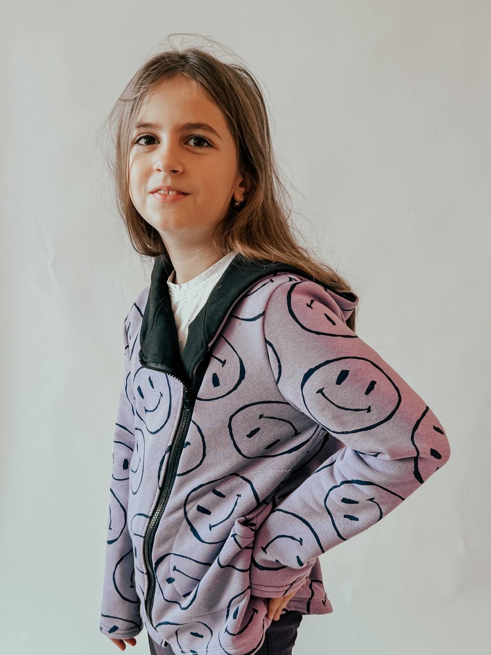 Smile Kids Hoodie with Asymmetrical Zipper