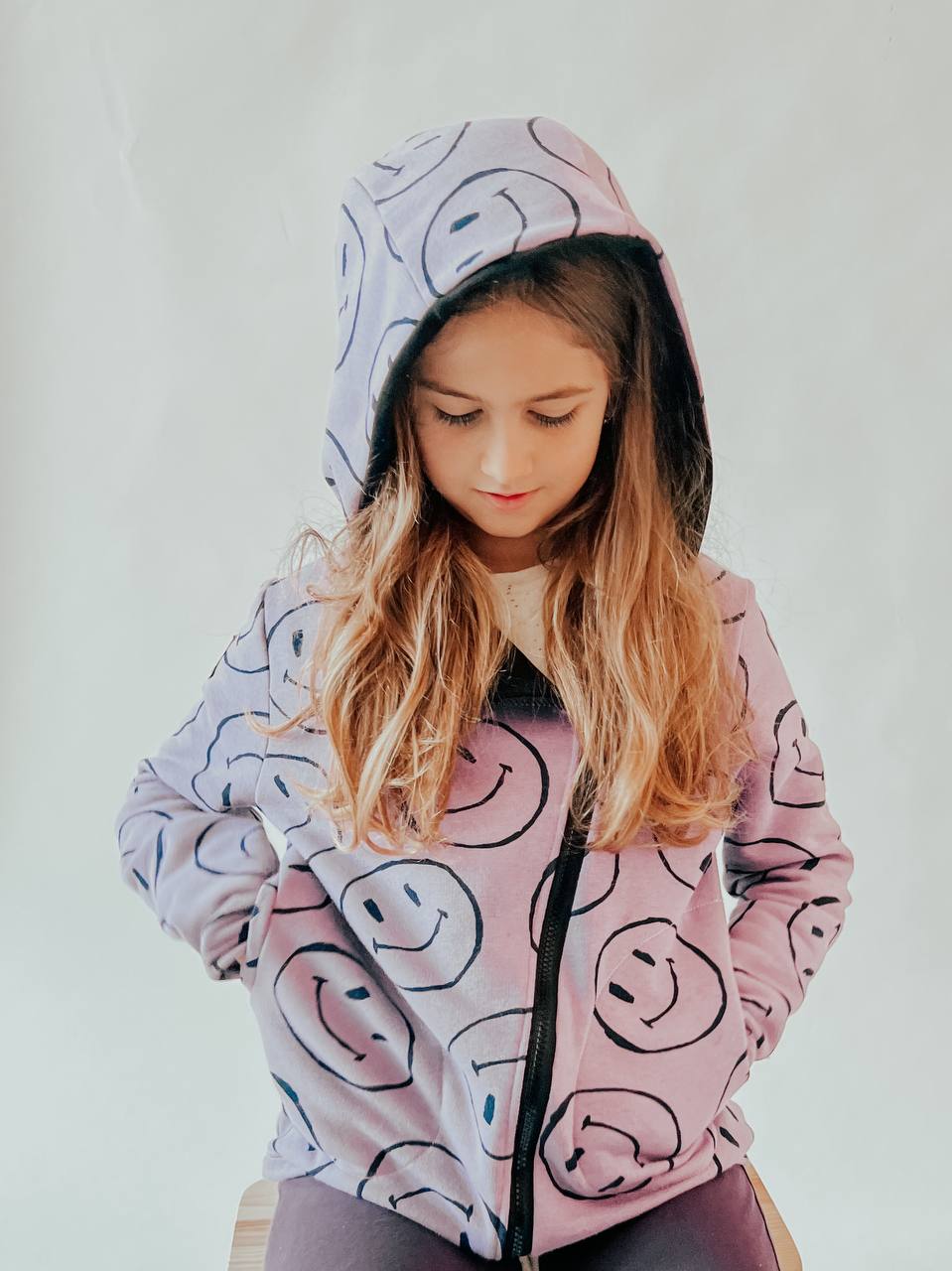 Smile Kids Hoodie with Asymmetrical Zipper