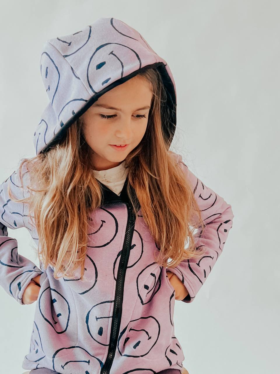 Smile Kids Hoodie with Asymmetrical Zipper