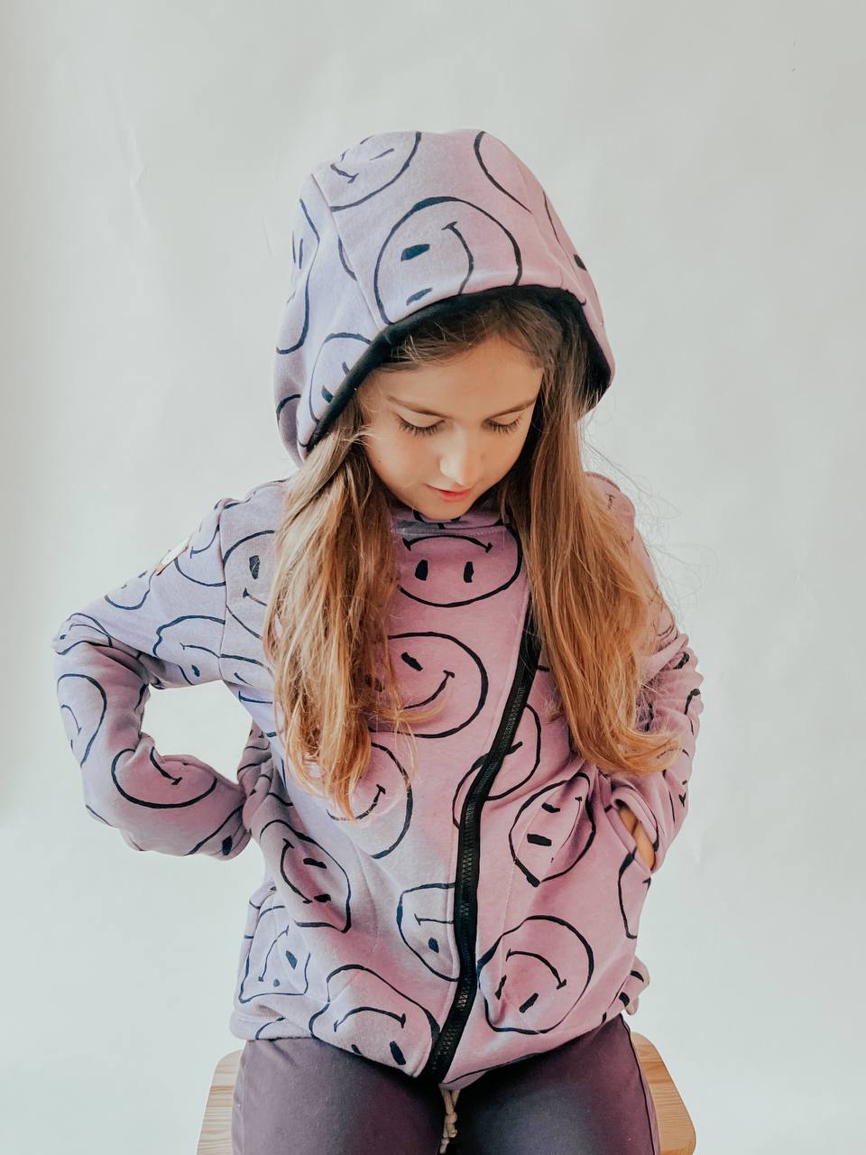 Smile Kids Hoodie with Asymmetrical Zipper