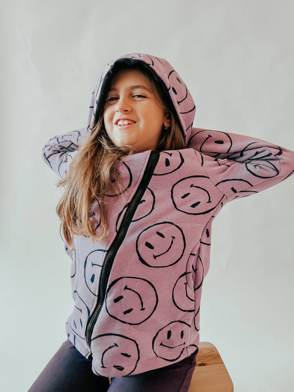 Smile Kids Hoodie with Asymmetrical Zipper