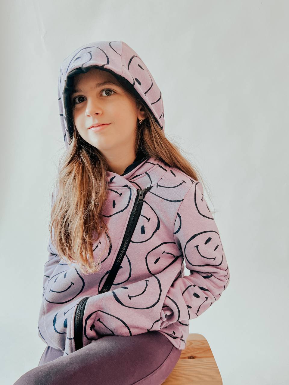 Smile Kids Hoodie with Asymmetrical Zipper