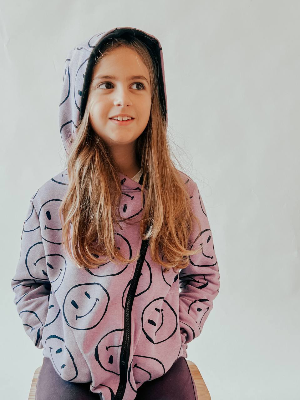 Smile Kids Hoodie with Asymmetrical Zipper