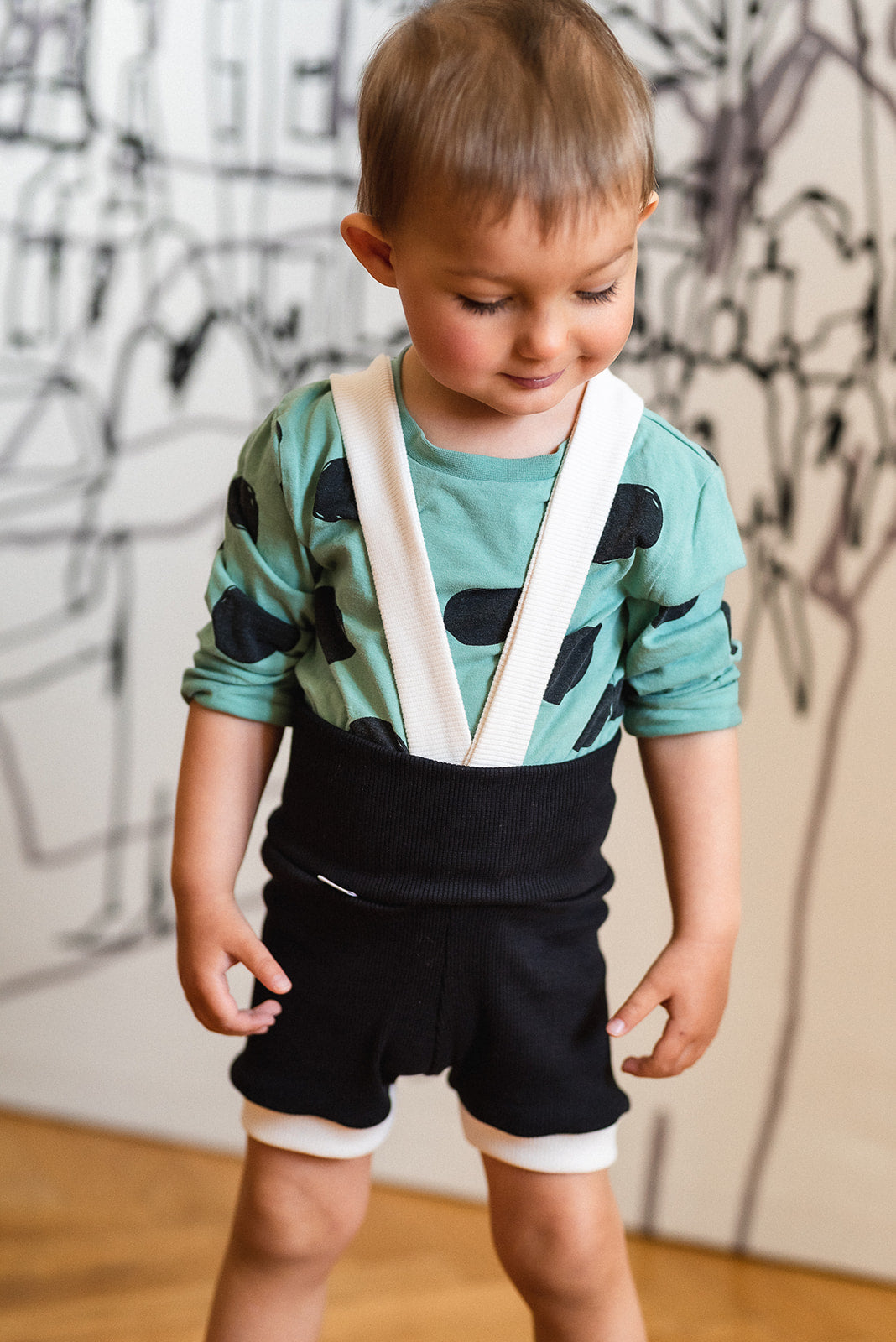 Baby Suspender Shorts with Hight Waistband