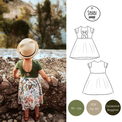 Střih na dětské šaty s mašlí "Kara" - 86 - 134 - Šibabi.cz